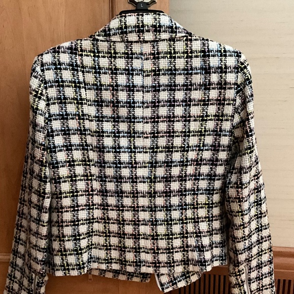 Tahari White and Rainbow Tweed Biker Style Jacket - Picture 9 of 9